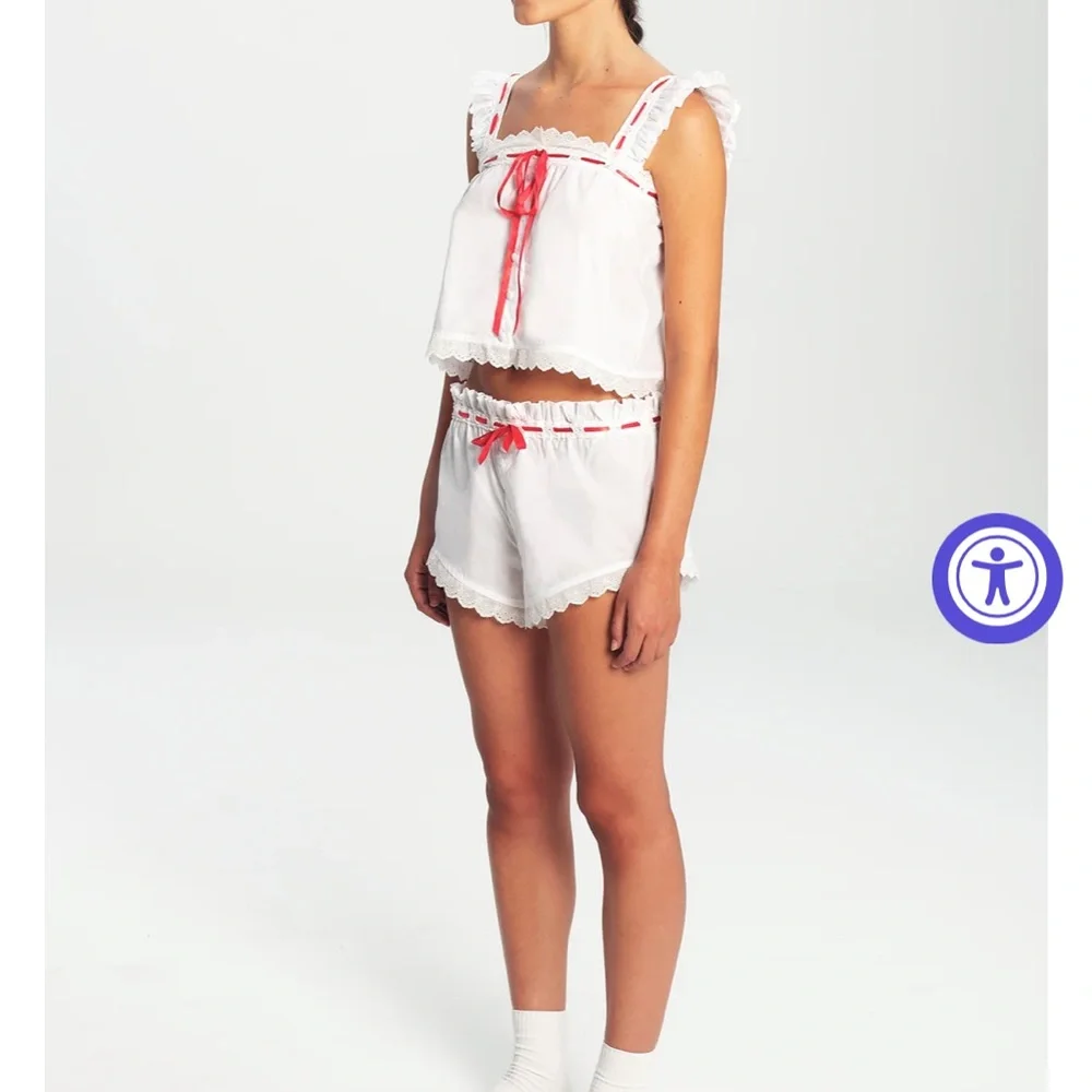 The Bar White Red Jac Ribbon Sleep Top M - Picture 2 of 4